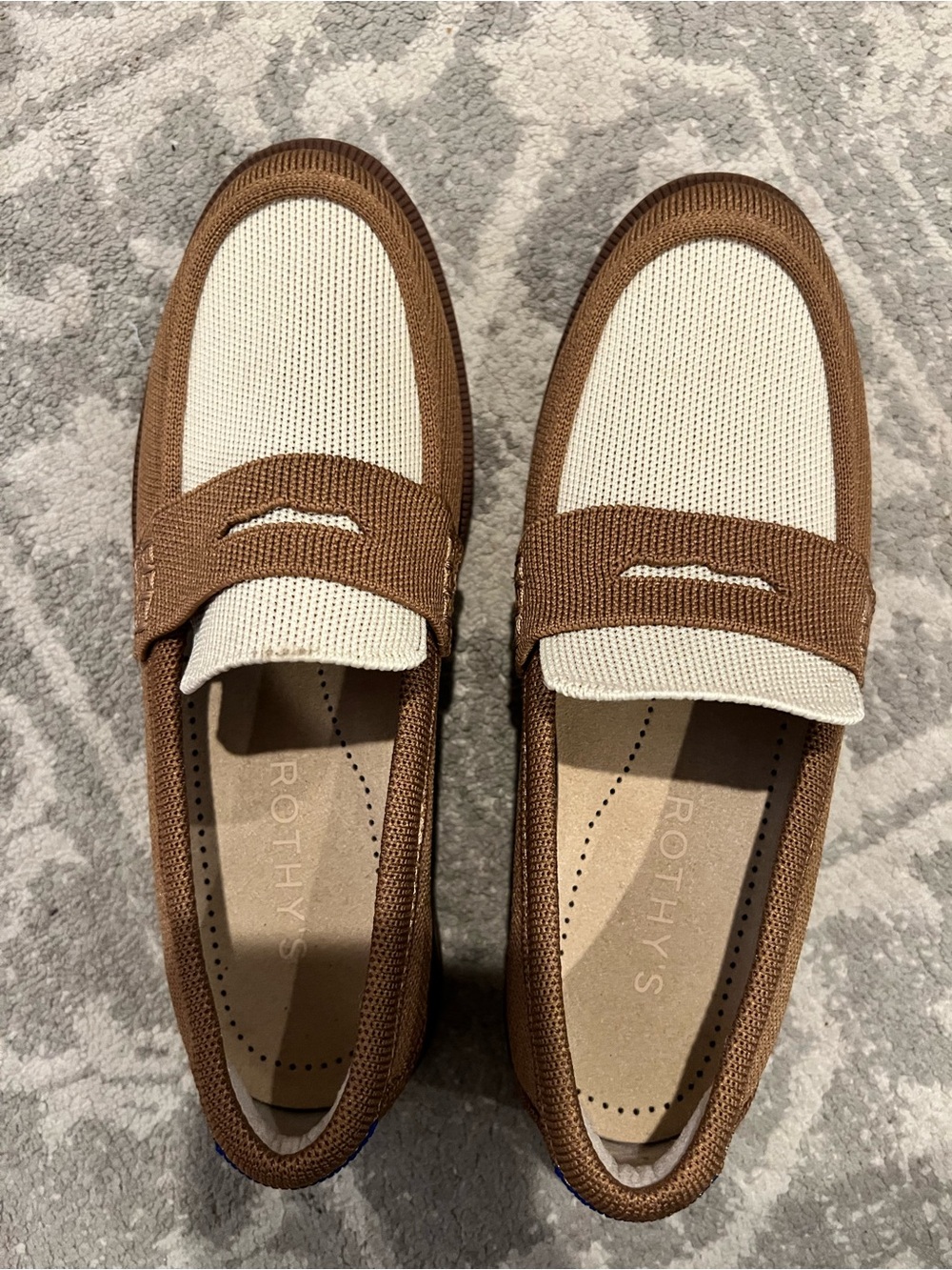 Rothy's  Brown and Cream Knit Penny Loafers